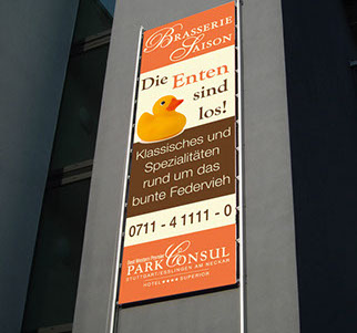 Liftsystem, Gebäudebanner, Fassadenbanner, Wandwerbung